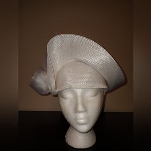White Dress Hat with Decorative Flowers